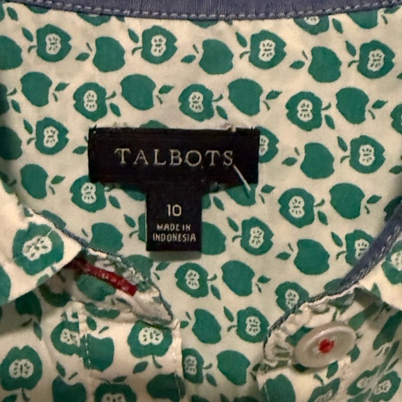 TALBOTS Green Apple Print Top 🍏 1/2 Button Pullover Size 10 - Picture 4 of 8